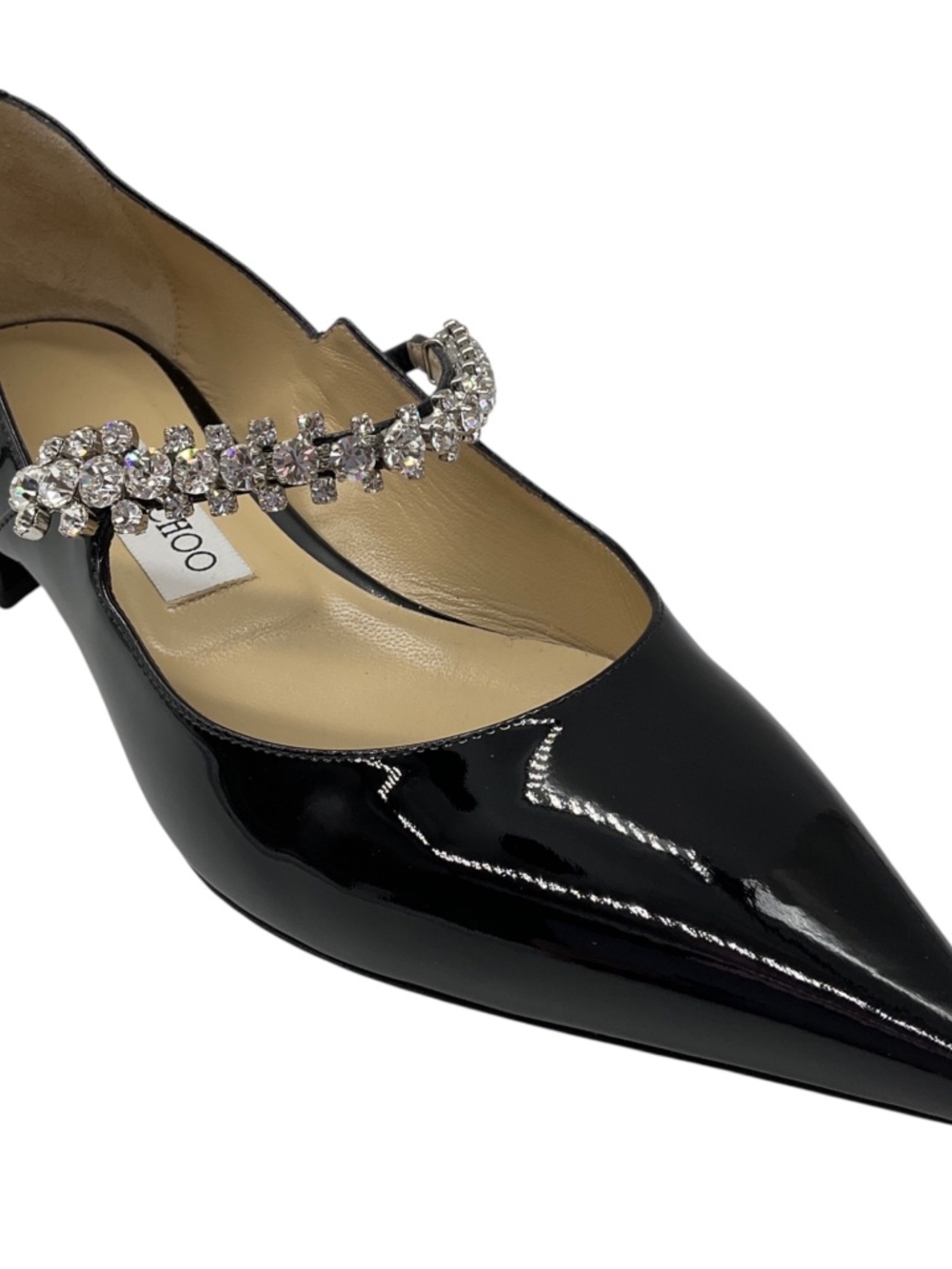 JIMMY CHOO BLACK BING CRYSTAL EMBELLISHED PATENT LEATHER FLATS